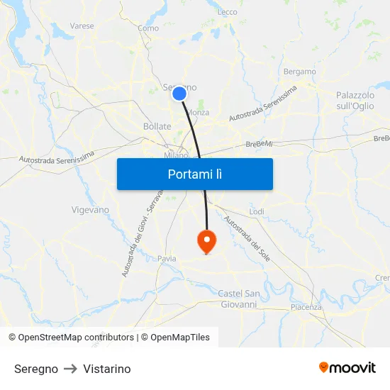 Seregno to Vistarino map