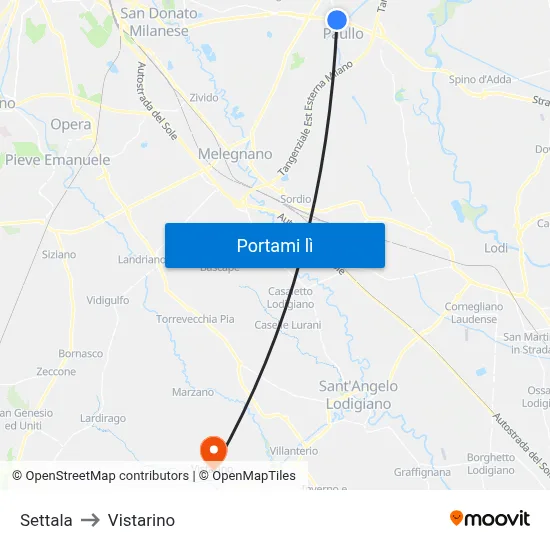 Settala to Vistarino map
