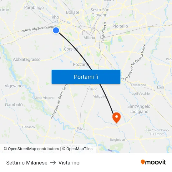 Settimo Milanese to Vistarino map