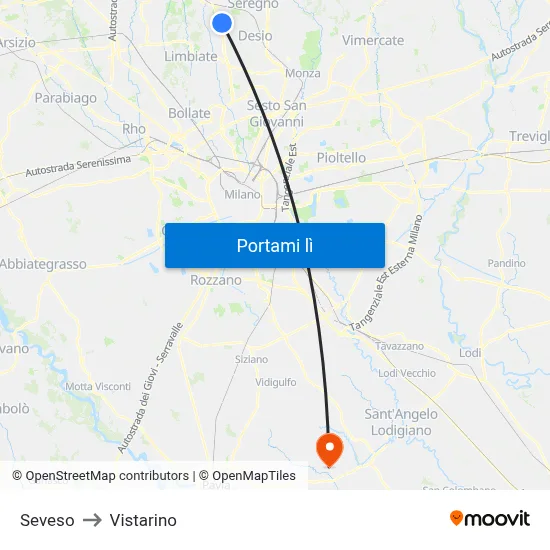 Seveso to Vistarino map