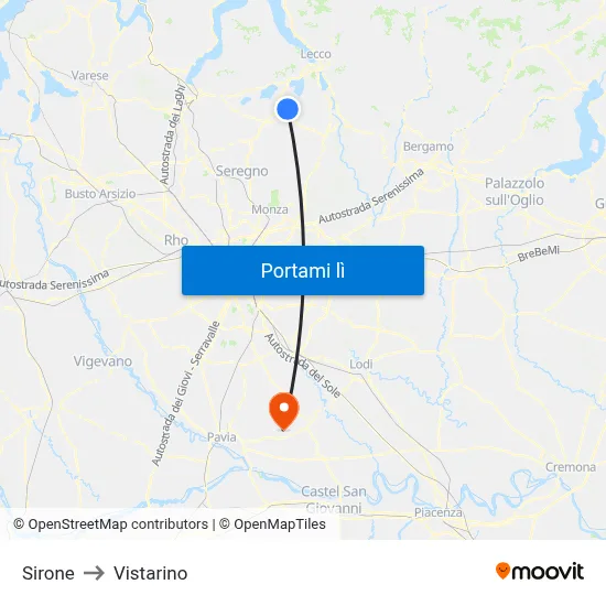 Sirone to Vistarino map