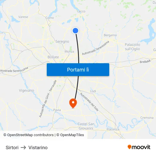 Sirtori to Vistarino map