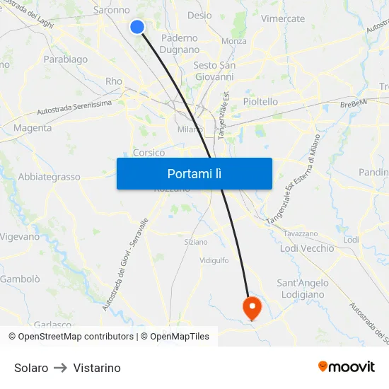 Solaro to Vistarino map