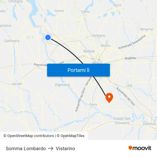 Somma Lombardo to Vistarino map