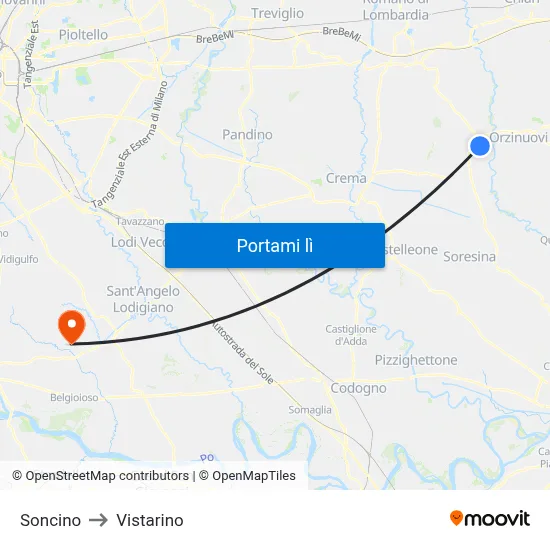 Soncino to Vistarino map