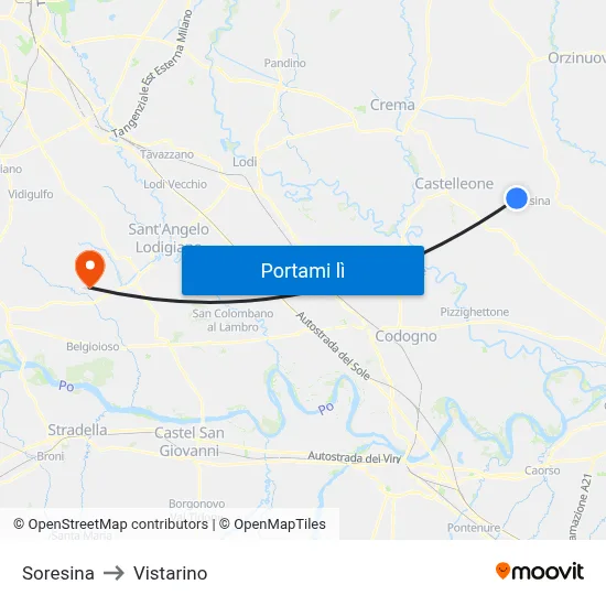 Soresina to Vistarino map