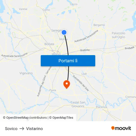 Sovico to Vistarino map