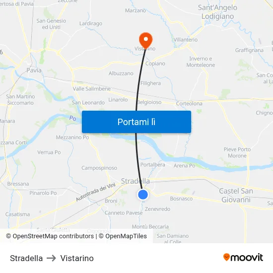 Stradella to Vistarino map