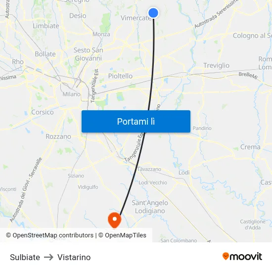 Sulbiate to Vistarino map