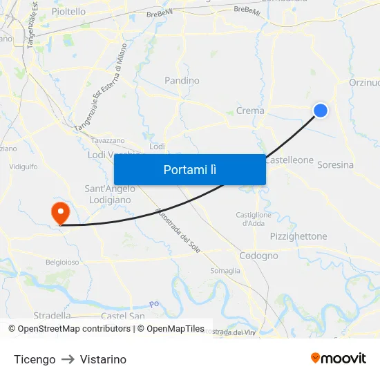 Ticengo to Vistarino map
