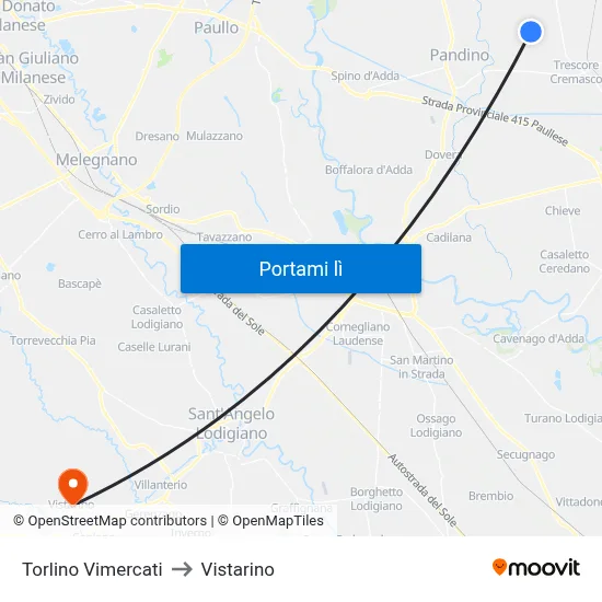 Torlino Vimercati to Vistarino map