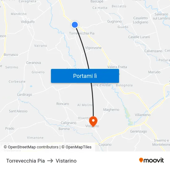 Torrevecchia Pia to Vistarino map