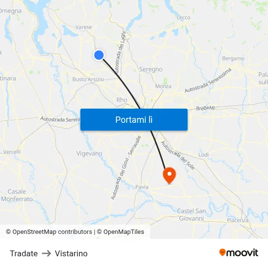 Tradate to Vistarino map