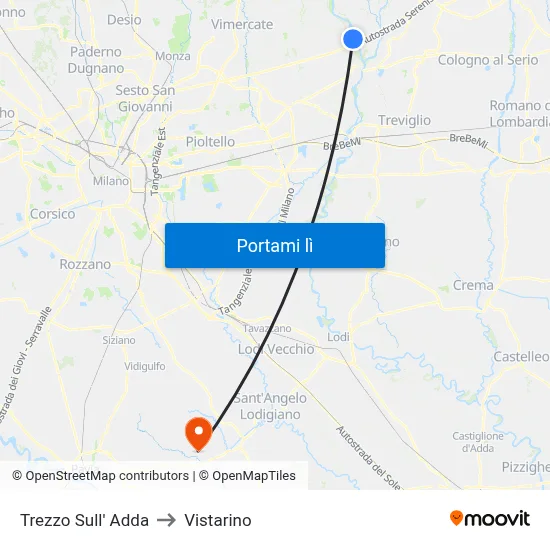 Trezzo Sull' Adda to Vistarino map