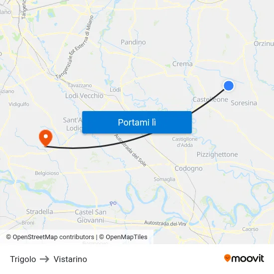 Trigolo to Vistarino map