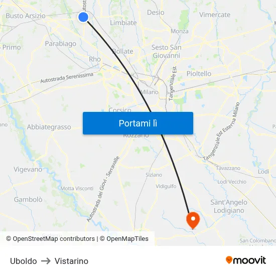 Uboldo to Vistarino map