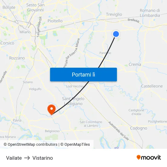 Vailate to Vistarino map