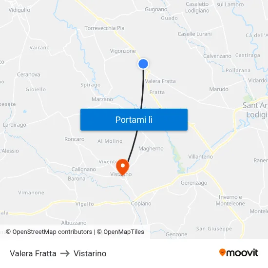 Valera Fratta to Vistarino map