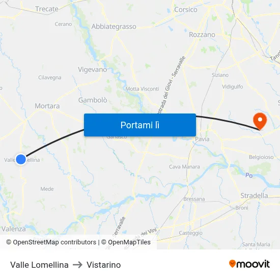 Valle Lomellina to Vistarino map