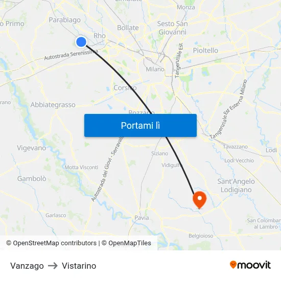 Vanzago to Vistarino map