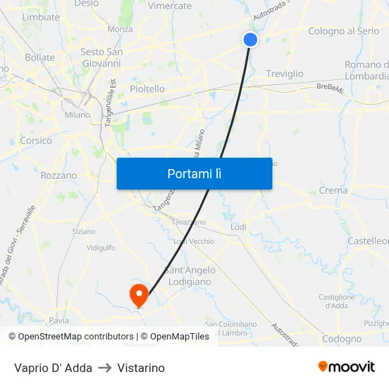 Vaprio D' Adda to Vistarino map