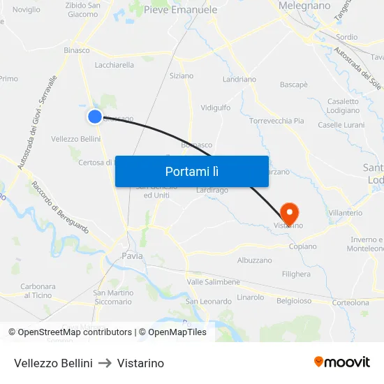 Vellezzo Bellini to Vistarino map