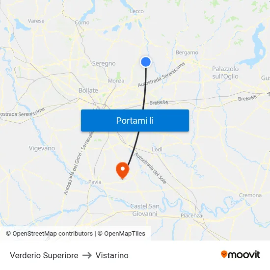 Verderio Superiore to Vistarino map