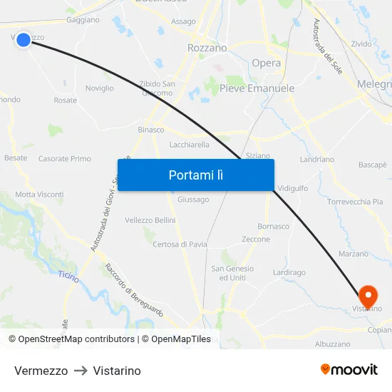 Vermezzo to Vistarino map