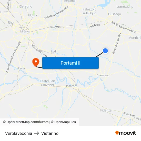 Verolavecchia to Vistarino map