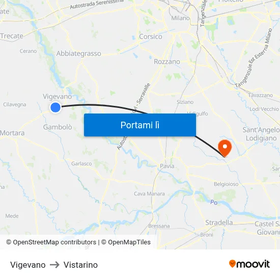 Vigevano to Vistarino map