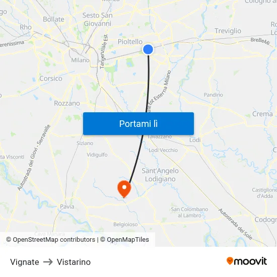 Vignate to Vistarino map