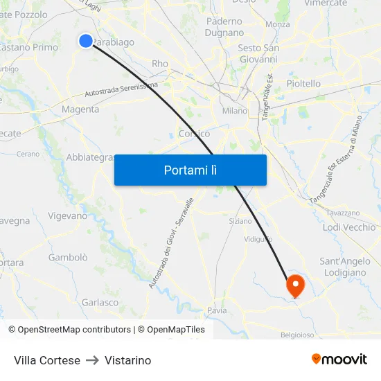 Villa Cortese to Vistarino map