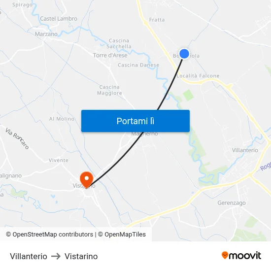 Villanterio to Vistarino map