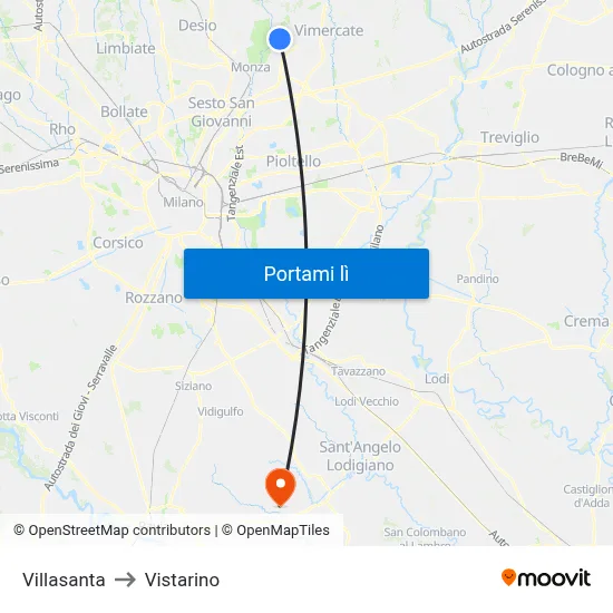 Villasanta to Vistarino map