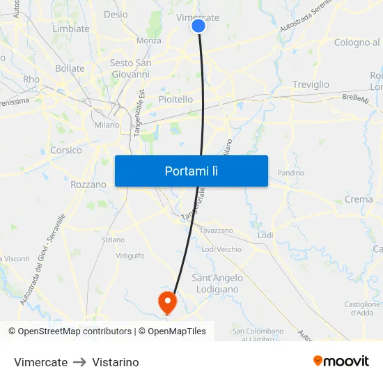 Vimercate to Vistarino map