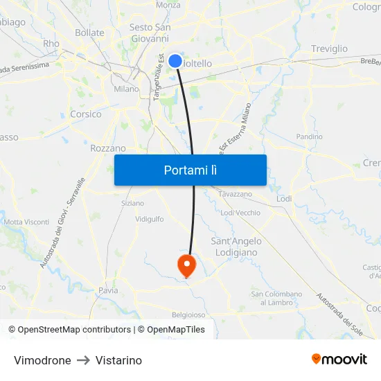 Vimodrone to Vistarino map