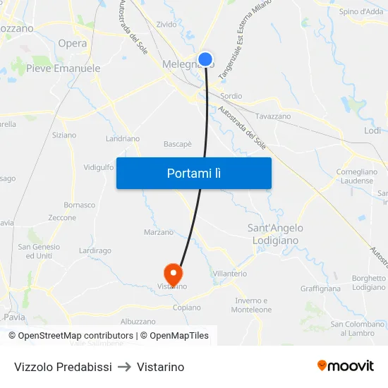 Vizzolo Predabissi to Vistarino map