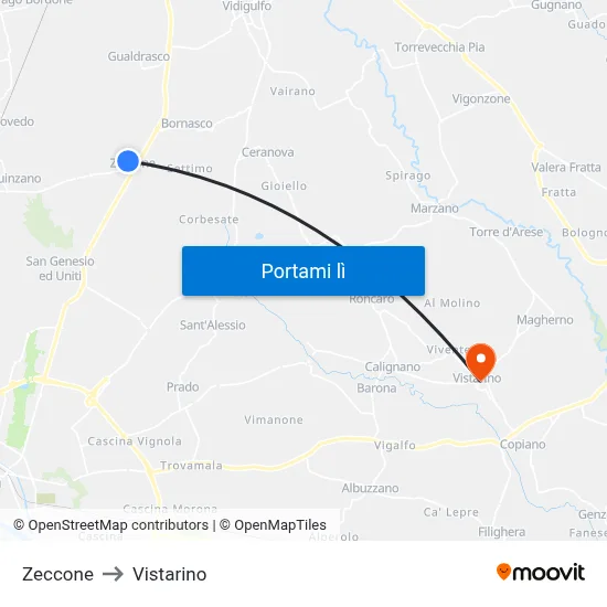 Zeccone to Vistarino map