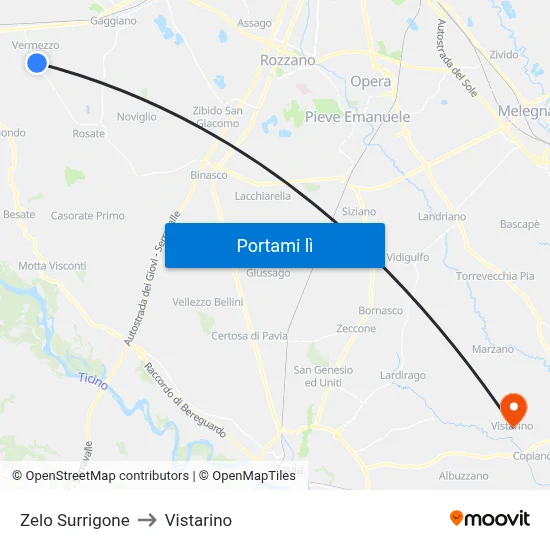 Zelo Surrigone to Vistarino map