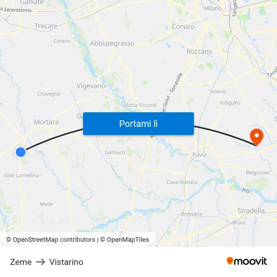 Zeme to Vistarino map