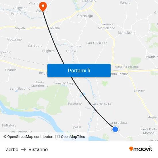 Zerbo to Vistarino map