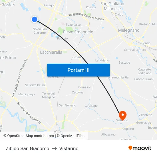 Zibido San Giacomo to Vistarino map