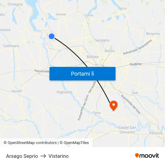 Arsago Seprio to Vistarino map