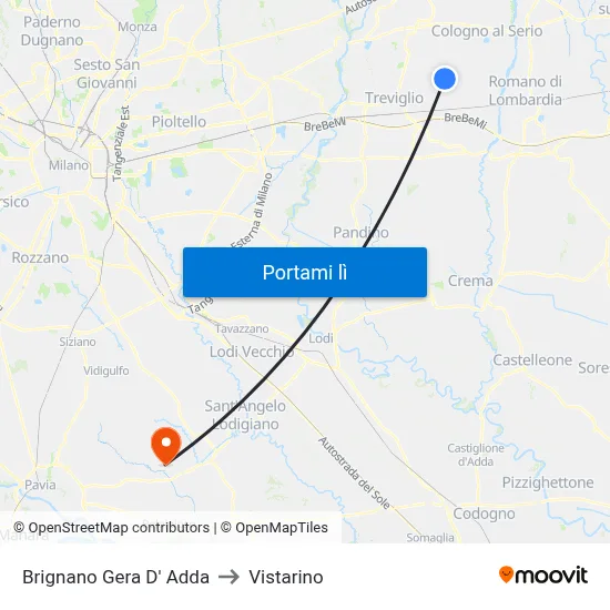 Brignano Gera D' Adda to Vistarino map