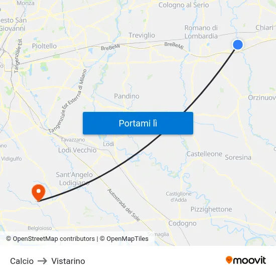Calcio to Vistarino map