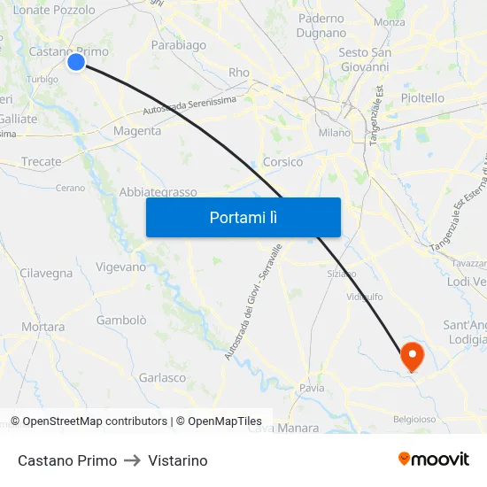 Castano Primo to Vistarino map