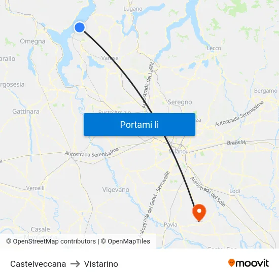 Castelveccana to Vistarino map