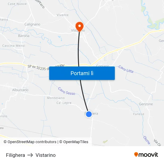 Filighera to Vistarino map