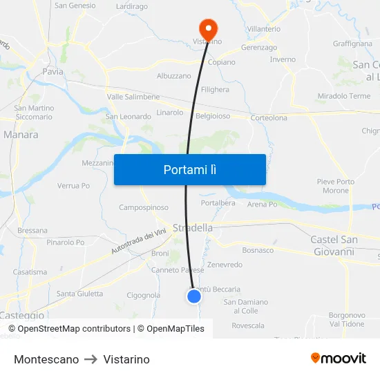 Montescano to Vistarino map