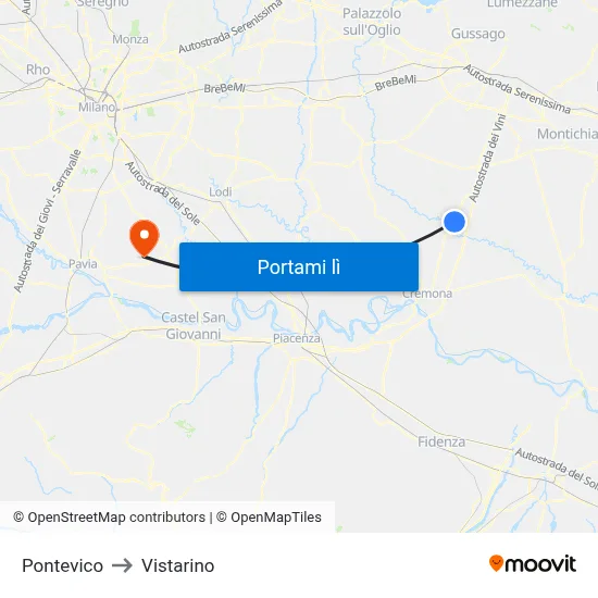 Pontevico to Vistarino map